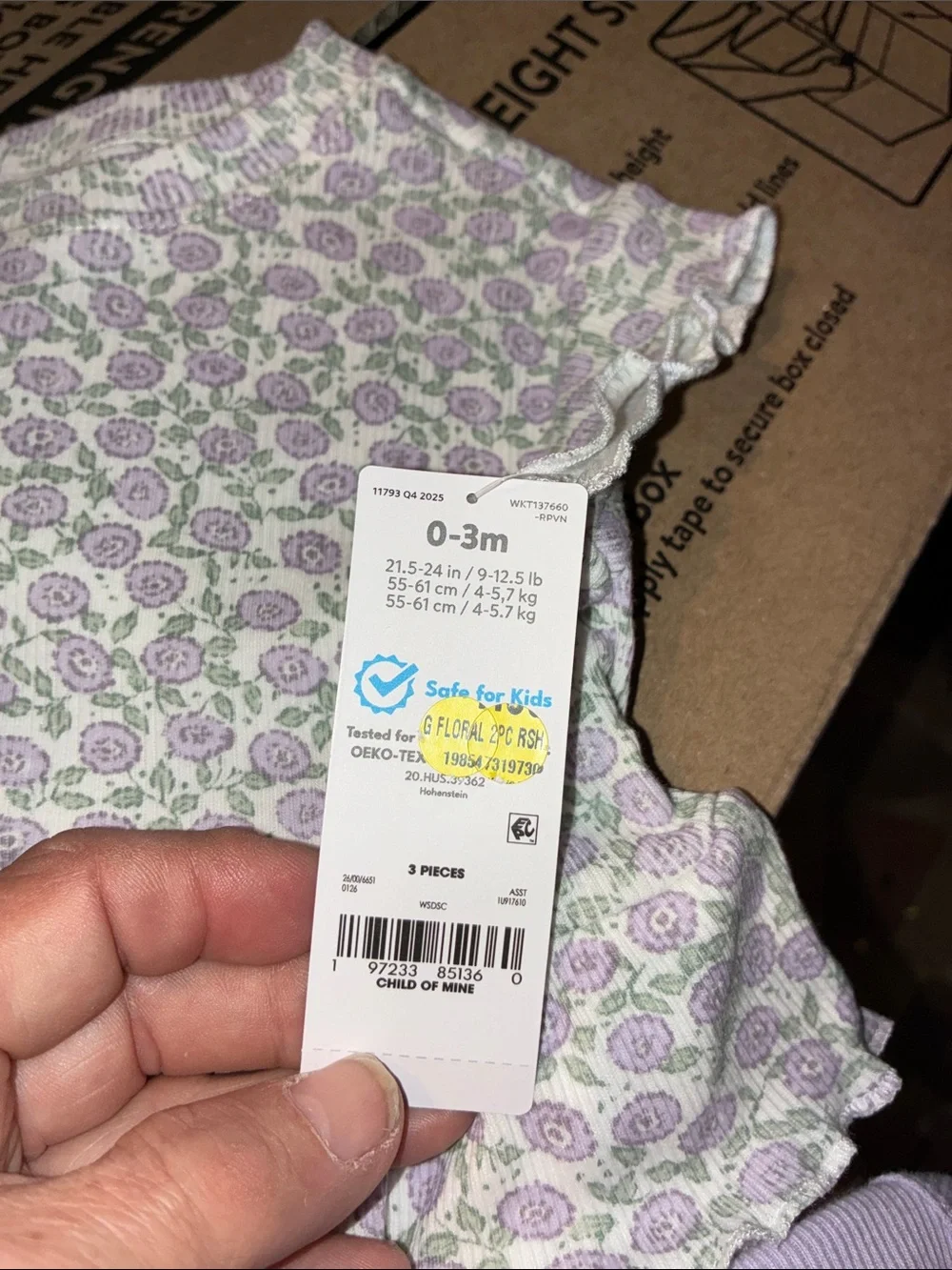 Carter's Lavender Ribbed Onesie with Purple Floral Shirt and short Set